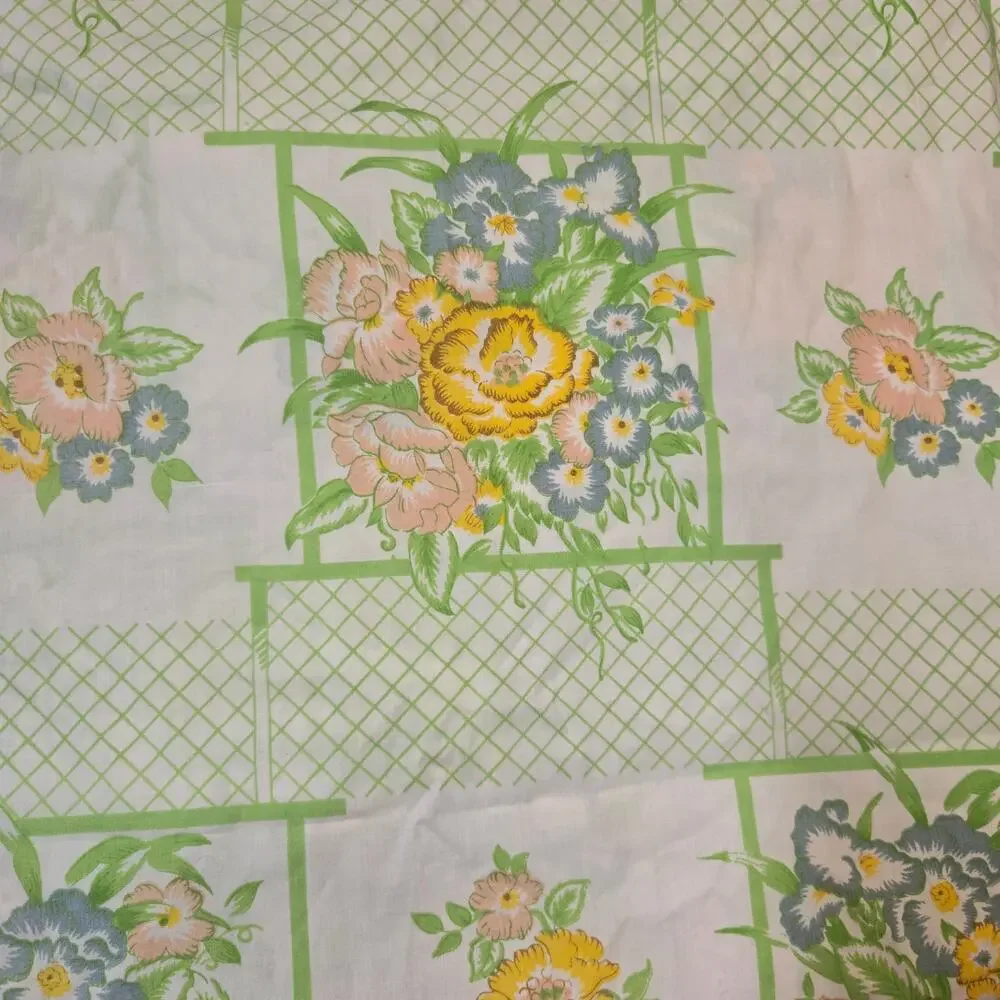 Vintage Cannon Monticello Twin Fitted Sheet Green Floral